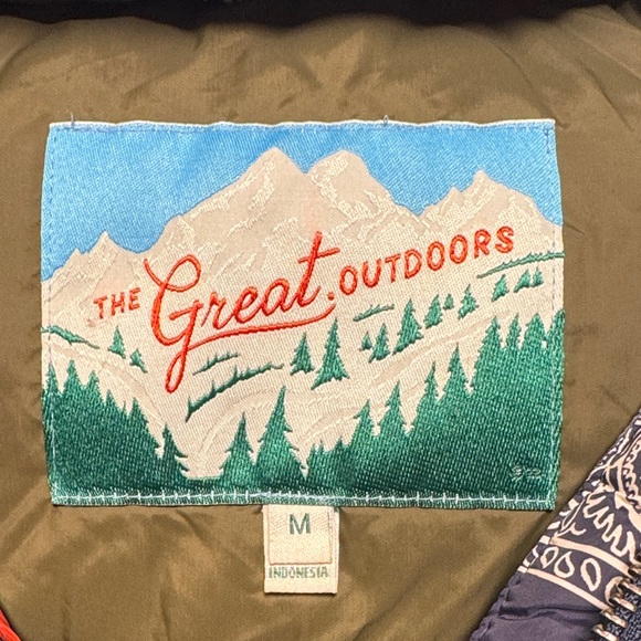 THE GREAT. OUTDOORS The Down Polar Puffer Patchwork Bandana Hooded Jacket M - Picture 3 of 16